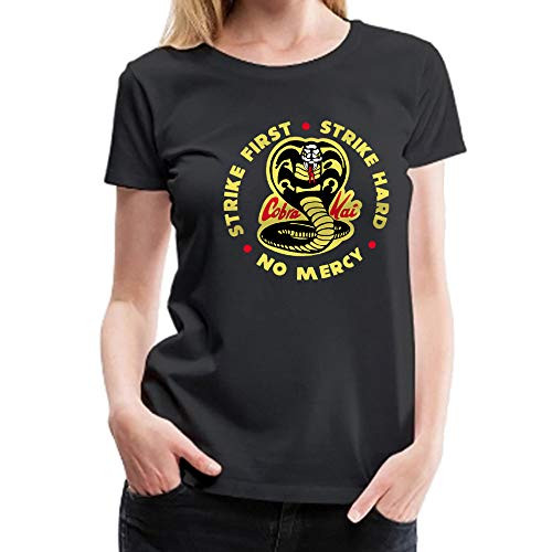 Women Cobra Kai T-Shirt The Karate Kid Strike First Strike Hard No Mercy Graphic Tees  Black B Medium