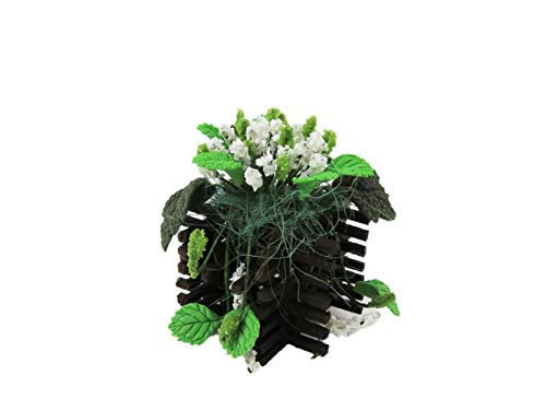 Melody Jane Dollhouse White Flower Display in Wooden Planter Garden Accessory