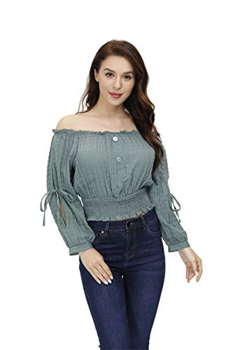 Womens Tops and Blouses for Women Elegant Off The Shoulder Tops Casual Tunic Blouse Shirts Top Green XS