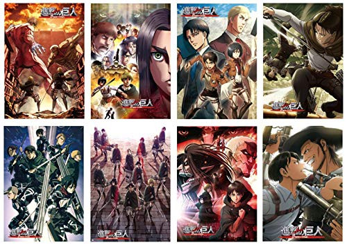 Attack on Titan Posters Set of 8 Anime Wall Art For Room Decoration 16.5 inchx11.5 inch on Embossed Coated Poster Paper