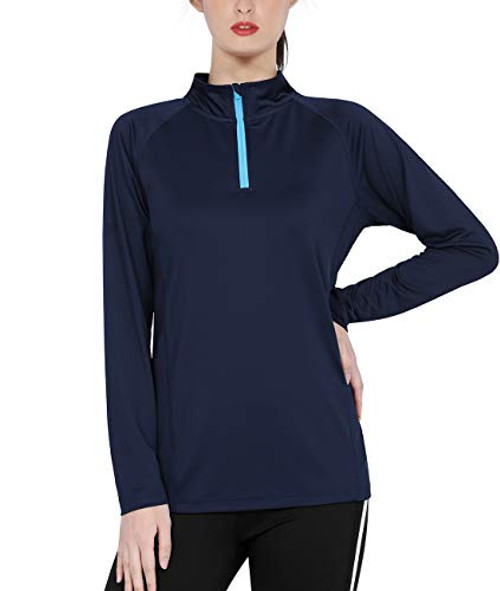 DISHANG 1 4 Zip Pullover Women Athletic Running Shirts Dry Fit Long Sleeve Workout Tops  Navy Blue L
