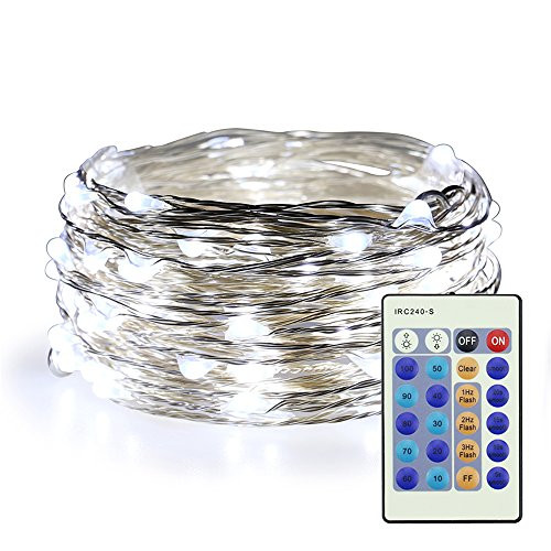 ER CHEN Cool White Fairy Lights Plug In, 33ft 100 LED Starry String Lights Dimmable with Remote Control, Waterproof Copper Wire Christmas Decorative Lights for Bedroom, Patio, Garden, Yard, Party