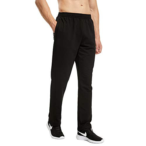 LUWELL PRO Men Sweatpant with Zipper Pocket Open Bottom Athletic Pants for Jogging Workout Gym Running Training 1705-black-S
