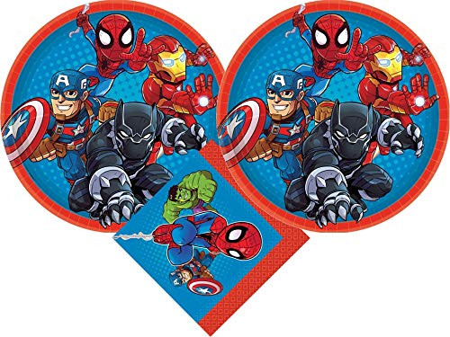 Marvel Avengers Super Hero Party Supplies Bundle with Luncheon Plates and Napkins for 16 Guests