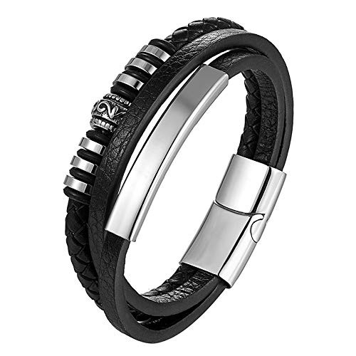 Mens Bracelet Leather Braided Brown and Black Leather Bracelet for Men Leather Bracelet with Stainless Steel  Style F