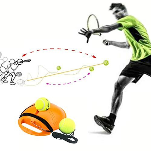 Tennis Trainer Rebounder Ball Self Tennis Practice Training Tool Aid Serve Solo Tennis Self-Study Practice Trainer Gear with 2 String Balls-Tennis Rebounder Tennis Training Equipment Kit  Orange