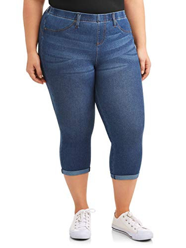 Womens Stretch Pull-On Denim Capri Pants  5X Medium Wash