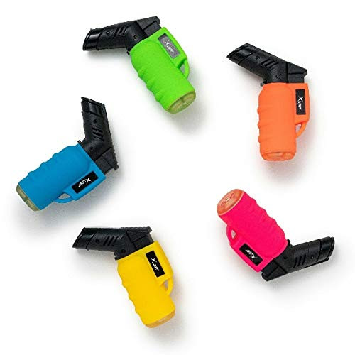 Xuper Mini Torch   Neon - Pack of 5 Assorted - Single Jet Flame Windproof Butane Refillable Pocket Torch Lighter with Adjustable Flame and Safety Cap