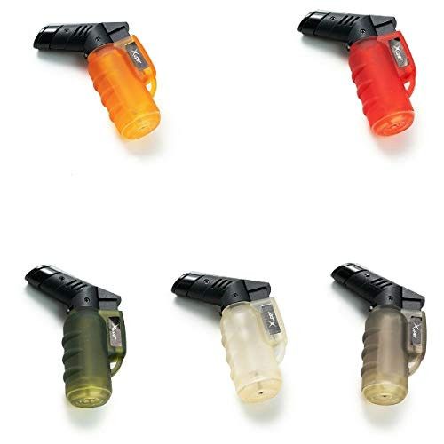 Xuper Mini Torch   Transparent - Pack of 5 Assorted - Single Jet Flame Windproof Butane Refillable Mini Pocket Torch Lighter with Adjustable Flame and Automatic Safety Cap