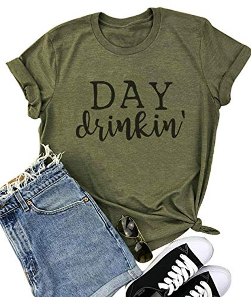 YUYUEYUE Day Drinkin T Shirts Women Drinking All Day Letter Print Short Sleeve Funny Casual Tops Tee MediumArmy Green YUYUEYUE Day Drinkin T Shirts Women Drinking All Day Letter Print Short Sleeve Funny Casual Tops Tee MediumArmy Green