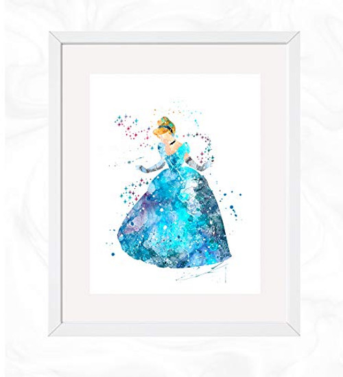 Cinderella Prints Cinderella Disney Watercolor Nursery Wall Poster Holiday Gift Kids and Children Artworks Digital Illustration Art
