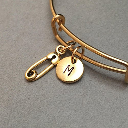 Safety pin bangle safety pin charm bracelet expandable bangle charm bangle personalized bracelet initial bracelet monogram Safety pin bangle safety pin charm bracelet expandable bangle charm bangle personalized bracelet initial bracelet monogram