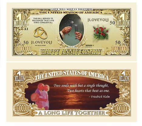 Set of 100-Happy Anniversary One Million Dollar Bill