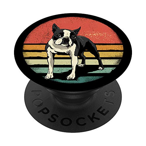 Boston Terrier Dog Lover Retro Vintage 70s Dog Pet Gift PopSockets PopGrip Swappable Grip for Phones  and  Tablets