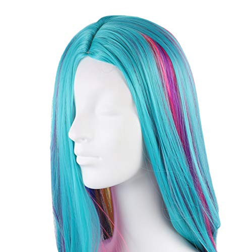 Minkissy Colorful Straight Wigs Rainbow Long Hair Wigs Multi Color Synthetic Wig Natural Hairline Middle Part Cosplay Party Wigs for Christmas Halloween Masquerade Party Hair Accessories