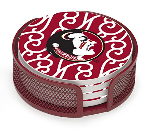 Thirstystone Stoneware Drink Coaster Set with Holder Florida State University Swirls