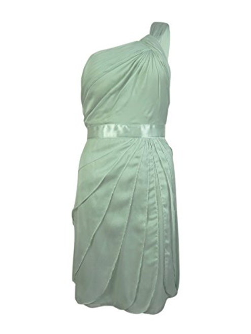 Adrianna Papell Womens Tiered Chiffon One Shoulder Mini Dress Green Size 14