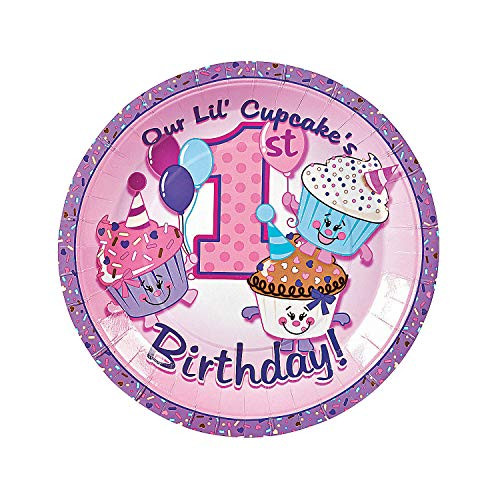 Fun Express - 1st B-Day Cupcake Dinner Plates  8pc  for Birthday - Party Supplies - Print Tableware - Print Plates  and  Bowls - Birthday - 8 Pieces
