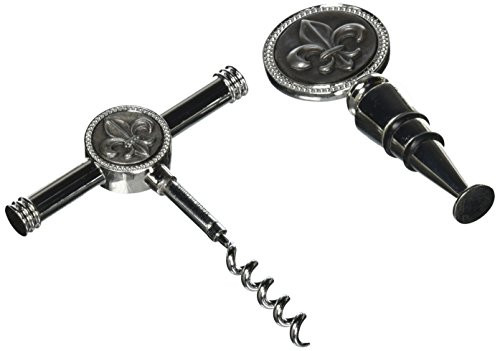 Thirstystone Cork Screw Stopper Set Fleur de Lis Silver