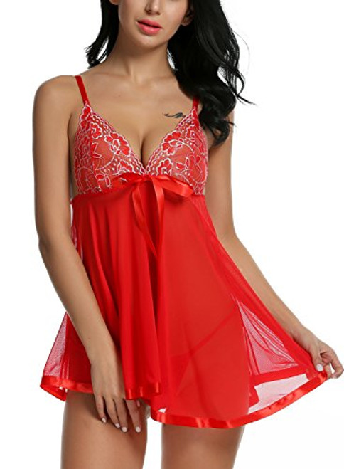 Avidlove Women Christmas Lingerie Lace Babydoll Splicing Chemise Halter Sleepwear Red S Avidlove Women Christmas Lingerie Lace Babydoll Splicing Chemise Halter Sleepwear Red S