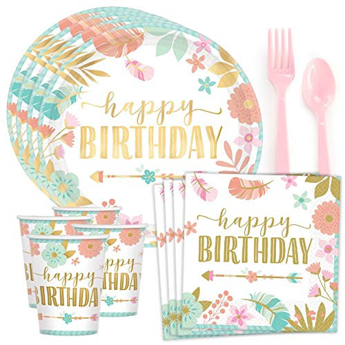 Costume SuperCenter Boho Birthday Girl Standard Tableware Kit  Serves 8