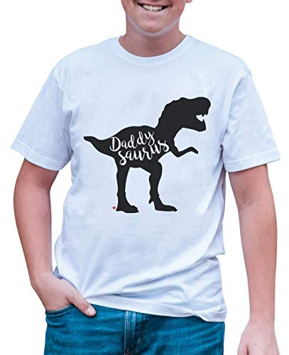 7 ate 9 Apparel Mens Daddysaurus Dinosaur T-Shirt XL White