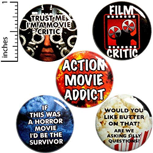 Movie Fan Buttons Going To The Movies Pins for Backpacks or Jackets Lapel Pins Badges 5 Pack Gift Set 1 Inch P34-5