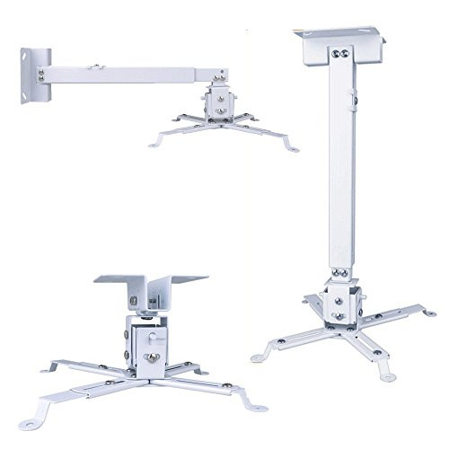 Henxlco Universal Extendable Adjustable Tilt DLP LCD Ceiling Projector Mount Bracket White