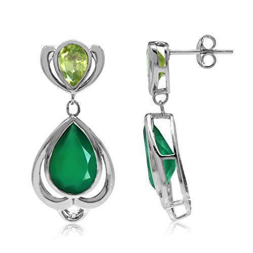 Silvershake 5.26ct. Natural Emerald Green Agate and Peridot 925 Sterling Silver Drop Dangle Post Earrings