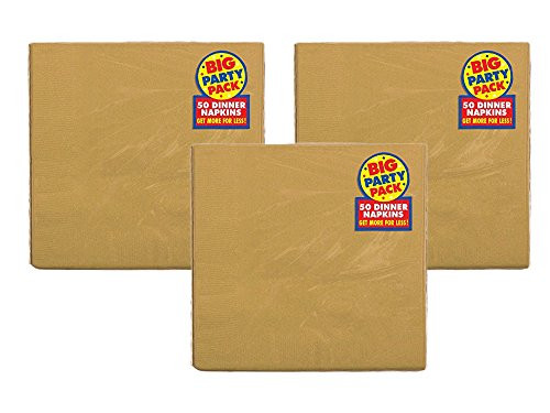 3 Set of 50 Amscan Big Party Pack Gold Dinner Napkins bundled by Maven Gifts