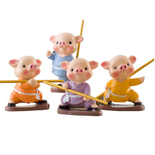 HEALLILY Pig Miniature Resin Pig Figurine Animal Collectibles Ornaments for Fairy Garden Bonsai Micro Landscape Decoration 4pcs