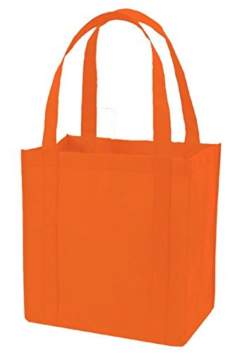 Reusable Grocery Shopping Tote Bags with Plastic Bottom Insert Reinforced Handles & Thick Plastic Bottom for Durability ( Set of 5 ) Heavy Duty - Hold 30+ lbs (ORANGE)