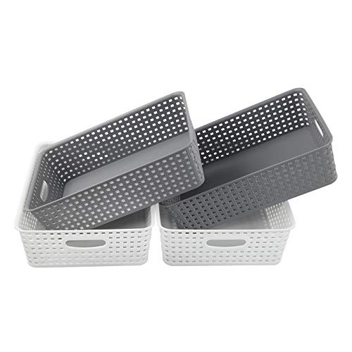Uumitty Plastic A4 Kitchen Weave Woven Storage Basket Trays White and Grey 4 Packs
