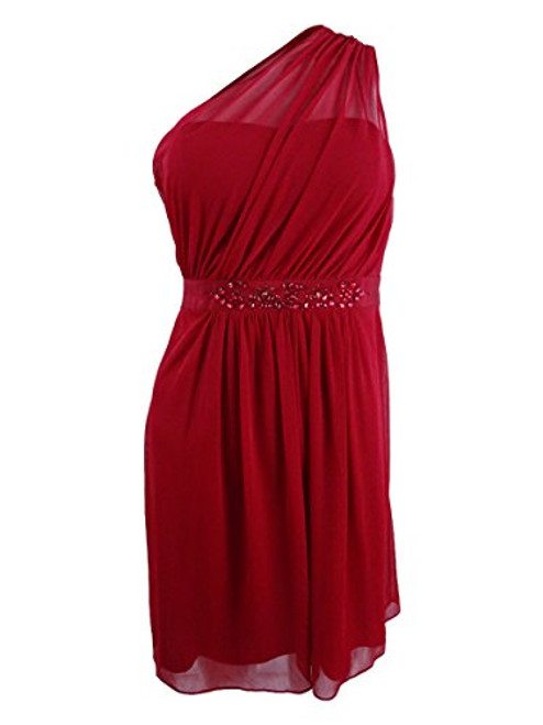 Adreanna Papell Womens Gathered One Shoulder Embellished Mini Dress Red Size 2