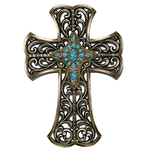 LL Home Cross Turquoise Scrolls