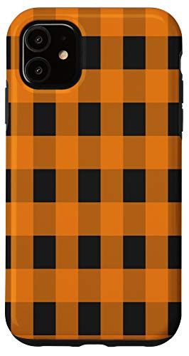 iPhone 11 Checkered Orange Black Lines Pattern Halloween Themed Case