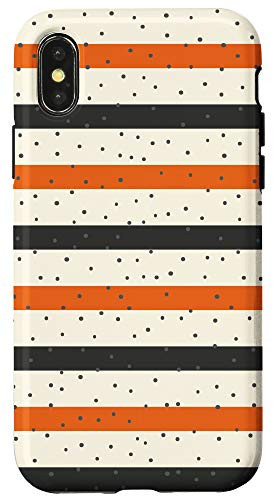 iPhone X XS Horizontal Black White Orange Lines Polka Dots Pattern Case