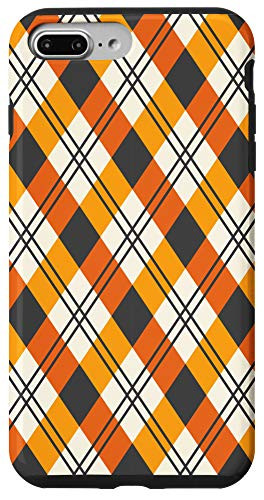 iPhone 7 Plus 8 Plus Orange Black Lines Checkered Pattern Plaid Tartan Case