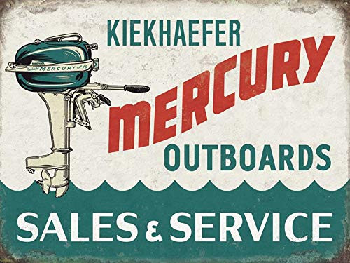 ZMKDLL Nostalgic Kiekhaefer Mercury Outboard Boat Motor Sale and Service Metal Tin Sign Outdoor Indoor Wall Panel Retro Vintage Mural Size 12x16 Inches