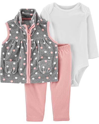 Carters Baby Girls 3 Piece Vest Little Jacket Set  Newborn Heather White Pink