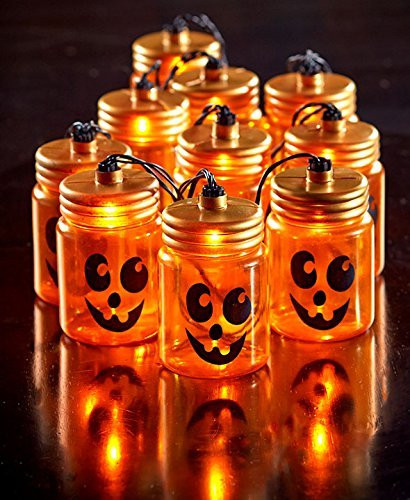 Halloween Mason Jar Jack-o-Lantern String Light Sets