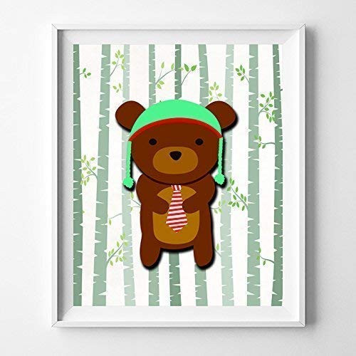 Bear Animal Woodland Baby Room Poster Nursery Artwork Print Kids Room Wall Art Home Decor - WB - Unframed