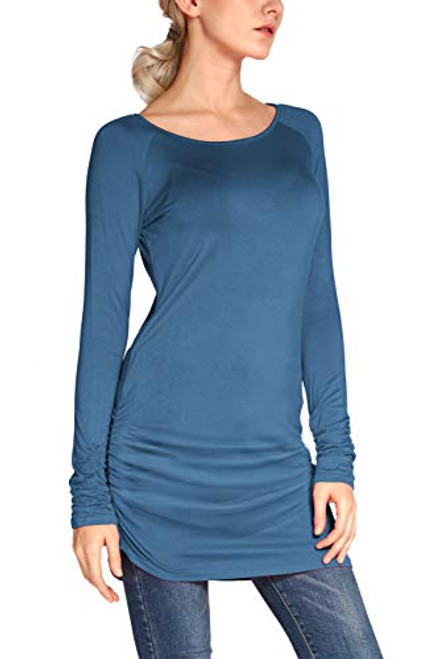 Urban CoCo Womens Casual T-Shirt Long Sleeve Solid Tunic Tops Slim Fit  XL Ink Blue