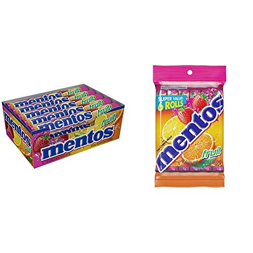 Mentos Chewy Mint Candy Roll Fruit Non Melting Party 14 Pieces  Bulk Pack of 15  - Packaging May Vary  and  Chewy Mint Candy Roll Fruit Non Melting  Pack of 6