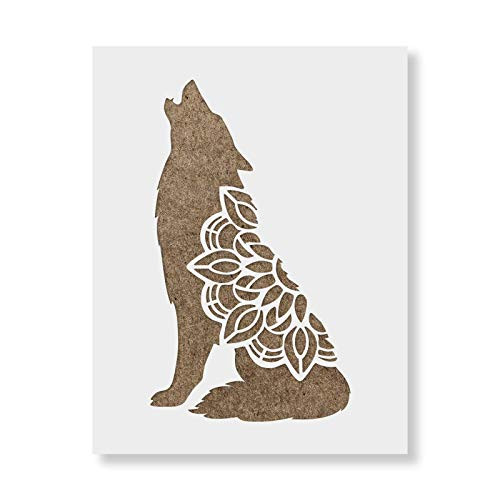 Mandala Wolf Stencil - Reusable Stencils for Painting - Create DIY Mandala Wolf Home Decor