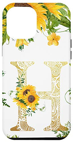 iPhone 12 Pro Max Sunflower Letter H Monogrammed Initial White Case