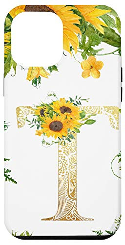 iPhone 12 Pro Max Sunflower Letter T Monogrammed Initial White Case