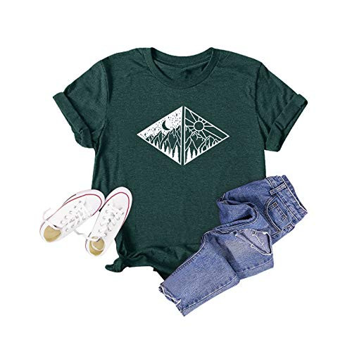 GEMLON Sun and Moon Shirt Women Funny Graphic Tees Mountain Adventure Hiking Tops Tshirt Green GEMLON Sun and Moon Shirt Women Funny Graphic Tees Mountain Adventure Hiking Tops Tshirt Green