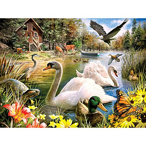 Bits and Pieces - 300 Large Piece Jigsaw Puzzle for Adults - Summer Retreat - 300 pc Lake Cabin Jigsaw by Artist Larry Jones