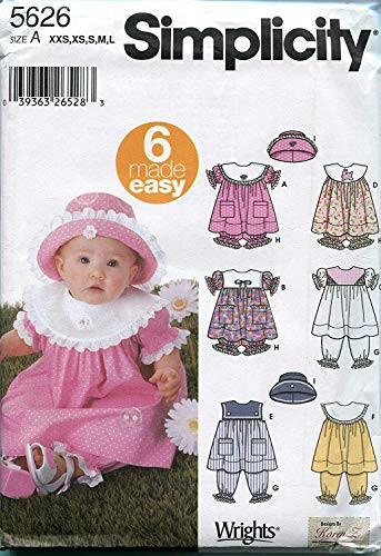 Simplicity Sewing Pattern 5626 XXS XS S M L Babies Dress Pantaloons Panties and Hat
